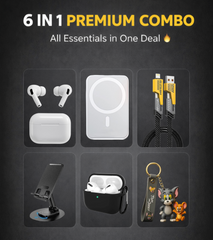 6in1 Premium Combo | AirPods Pro + MagSafe Powerbank + 65W 4in1 Cable + Mobile Stand + Silicone Case + Keychain